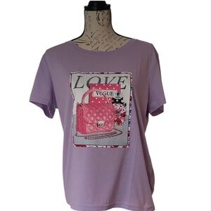 5028. AZ Lavender Tee with Pink‎ Bag Graphic